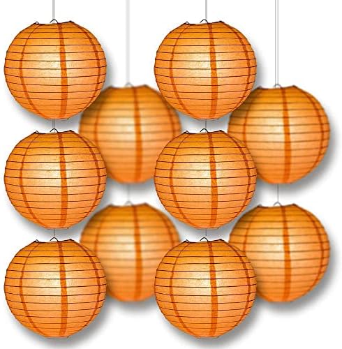 PaperLanternStore.com 10" Peach Orange Paper Lantern Party Pack with Remote Controlled LED Lights (10-Pack Combo Kit) - Image 3