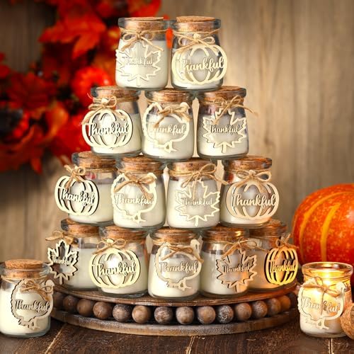 Tondiamo 20 Pcs Fall Candles Bluebell 1.42 oz with Wooden Thankful Tag by Tondiamo