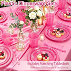 Hot Pink Plastic Party Plates Set 50 Guest Disposable Pink Party Supplies - Image 2