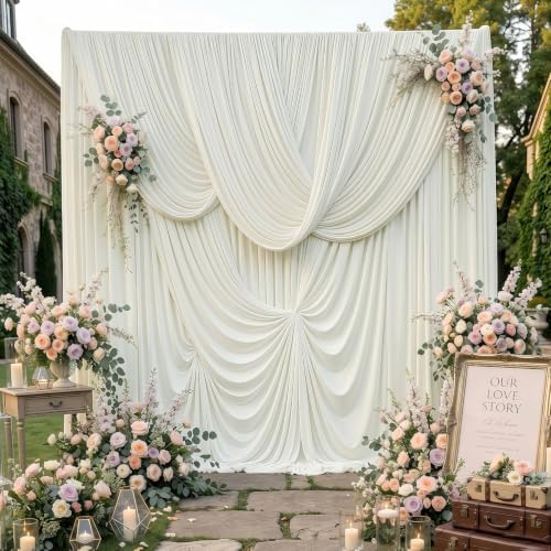 20x16ft Ivory Backdrop Curtains for Wedding Party, 4 Panels 16 ft Long Back Drop Cloth, Wrinkle-Free Polyester Drapes for Birthday, Baby Shower, Stage Photography Background by Gogoparti