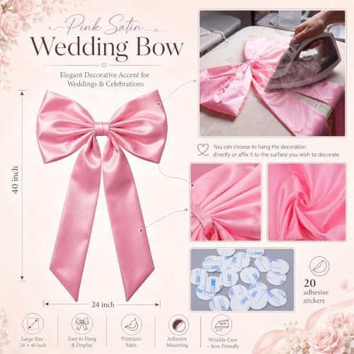 Kajaia 2 Giant Bows with 4 Pearl Garland Strands, 40 x 24 in, Pink, 2 Pcs - Image 2