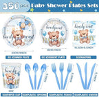 405 Pcs Blue Bear Baby Shower Decorations for Boy, Serves 50 - Image 3