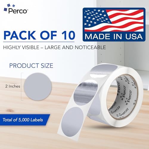 Perco Metallic Silver Perforated Round Circle Dot Sticker 2-Inch Labels — 10 Rolls, 5,000 Stickers - Asset Tags, Tech Labels & Modern Product Identification - Made in USA - Image 2