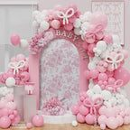 Peach Pink Floral Arched Backdrop Covers Double-Sided Stretchy Arch Stand Cover for Girls Birthday Baby Shower Fiesta Party Decoration Supplies(No Stand!) - Image 4