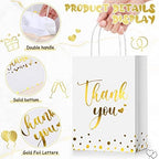 Tinlade 100 Pcs Thank You Gift Bags Bulk Paper Gold Thank You Wedding Bags with Handle for Business, Shopping, Wedding, Baby Shower, Party Favors (White) - Image 5