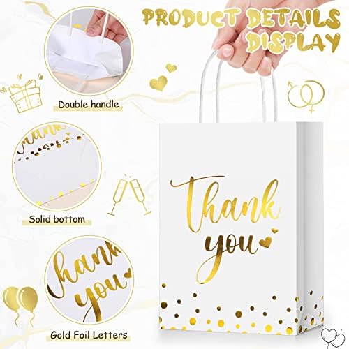 Tinlade 100 Pcs Thank You Gift Bags Bulk Paper Gold Thank You Wedding Bags with Handle for Business, Shopping, Wedding, Baby Shower, Party Favors (White) - Image 5