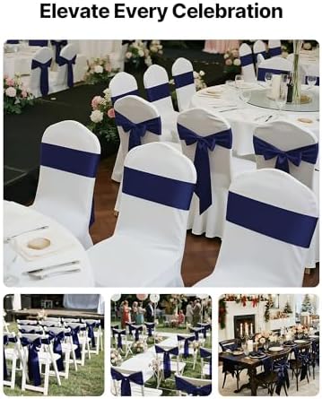 VEVOR Satin Chair Sashes Bows, Chair Ribbon Ties Back Sash, 7 x 108 inch, Wedding Reception Decoration, for Wedding Ceremony Baby Shower Party Events Banquet Cover Decoration (Navy Blue, 50pcs) - Image 2