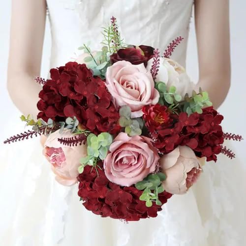 WEISPARK 100PCS Burgundy Artificial Hydrangea Flowers, Fake Flowers Silk Hydrangea Full Flowers Heads with Stems for Wedding Home Party Shop Baby Shower Decor (Burgundy) - Image 5