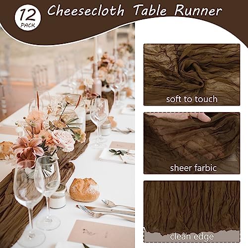 35x120 Inch Brown Cheesecloth Table Runner Rustic Fall Wedding Party Decor - Image 4