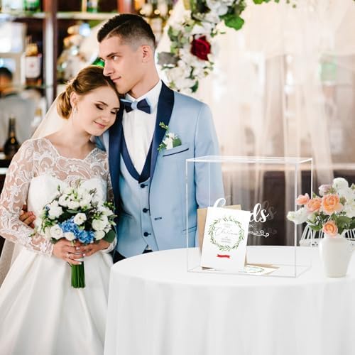 Fowecelt Clear Acrylic Wedding Card Box Large DIY Card Box Blank No Print for Wedding Reception Graduation Party Bridal Shower Keepsake Party Favor Cosmetic Home Decor (10 x10 x 5.5 Inch) - Image 3