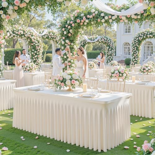 8 Pack Ivory Table Cloth for 6 Foot Rectangle Tables Spandex Fitted Tablecloth 6ft Stretch Table Covers Skirt Ivory Banquet Tablecloths Wrinkle Free Tablecloth for Party Wedding Birthday Event - Image 2
