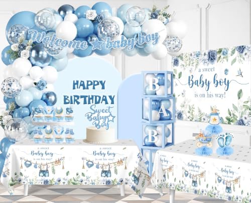 Blue Boy Baby Shower Decorations, Welcome Baby Boy Balloon Arch Kit - Image 3