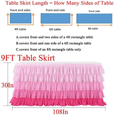Pink Table Skirt Tutu Tulle Gradient Pink Tablecloth for Round or Rectangle Table Baby Shower Birthday Unicorn Party Home Decor 9ft - Image 5