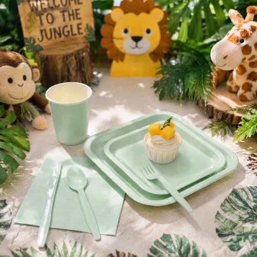 Vyntra 350 Pcs Sage Green Square Paper Plates and Napkins Set, Serves 50 - Image 4
