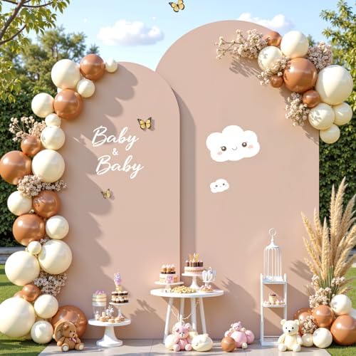 Nude Photo Arch Backdrop Cover Set of 2 Spandex 7.2 and 6ft Arch Covers Stretchy Backdrop Party Arch Stand Covers for Birthday Party Baby Shower Wedding Bridal Shower Banquet Background Decorations - Image 3