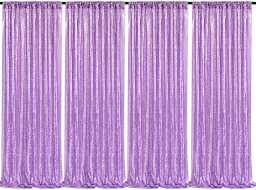 Lavender Sequin Backdrop Drapes 4 Panels 2FTx8FT Glitter Backdrop Curtains by QueenDream