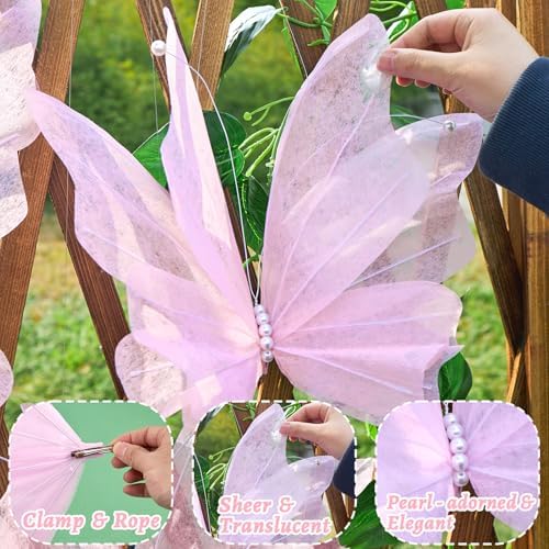 SUNBEAUTY 3D Large Pink Butterfly Decorations, Mariposas Grandes para Decoracion 20 Inch, 16 Inch Giant Hanging Butterflies for Baby Shower Birthday Wall Spring Summer Decor for Girls, Women 6pcs - Image 4