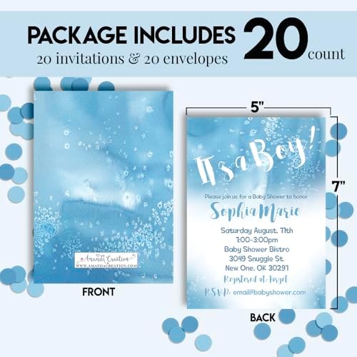 Amanda Creation Custom Baby Shower Invites Watercolor Baby Shower Invitation 20 5x7 Custom Personalized Invites With Envelopes - Image 4