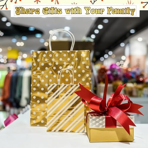 Humyoun 24 Pack Christmas Paper Gift Bags Bulk Assorted Sizes, White,Gold - Image 7