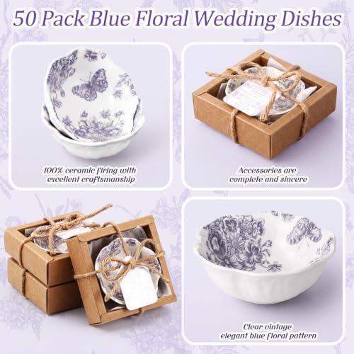 Teenyyou 50 Pack Wedding Favors Small Ceramic Bowls Purple Floral - Image 3