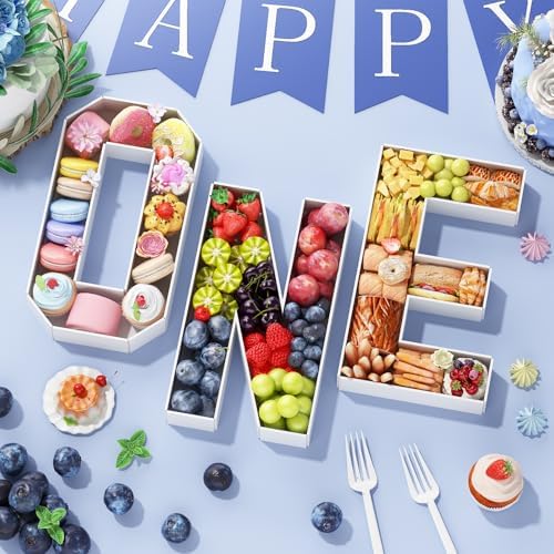HILAVO Charcuterie Letters ONE, 3PCS 13.7" Fillable ONE Shaped Charcuterie Board Letters Paper Mache Cardboard Letters Trays for 1st Birthday Party Anniversary Baby Shower Decorations - Image 4