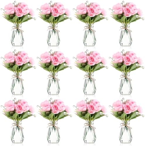 Zeyune 37 Pcs Silk Peonies with Vases Fake Flowers,Pink,Perfume by Zeyune