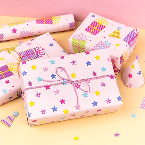 WRAPAHOLIC 30 Inch Jumbo Reversible Birthday Wrapping Paper - 30 Inch x 100 Feet Jumbo Roll - Pink Girls Happy Birthday Wrapping Paper for Kids Girls Gift Wrap, Baby Shower - Image 7