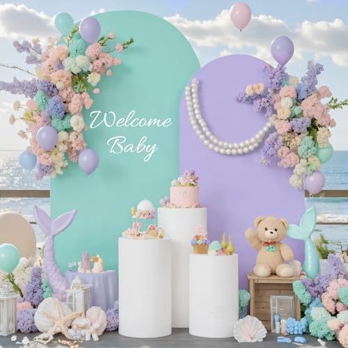 Blue and Purple Photo Arch Backdrop Cover Set of 2-7.2ft and 6ft Arch Covers Stretchy Backdrop Spandex Mermaid Theme Arch Stand Covers for Girls Birthday Party Wedding Banquet Background Decorations by Suppromo