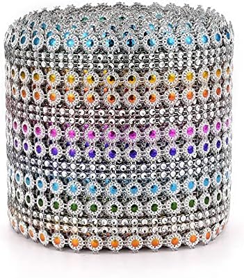 Craftdady 10 Yards Flower Rhinestone Mesh Wrap 16 Rows Faux Diamond Bling Mesh Ribbon for Wedding Cakes Birthday Baby Shower Decorations DIY Crafts - Image 3