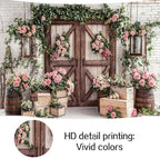 8x6ft Country Wedding Photography Backdrop Floral Rustic Roses Farmhouse Wooden Door Backdrop Pink Flower Birthday Baby Shower Wedding Bridal Party Banner Photo Booth Props Anniversary Background - Image 7