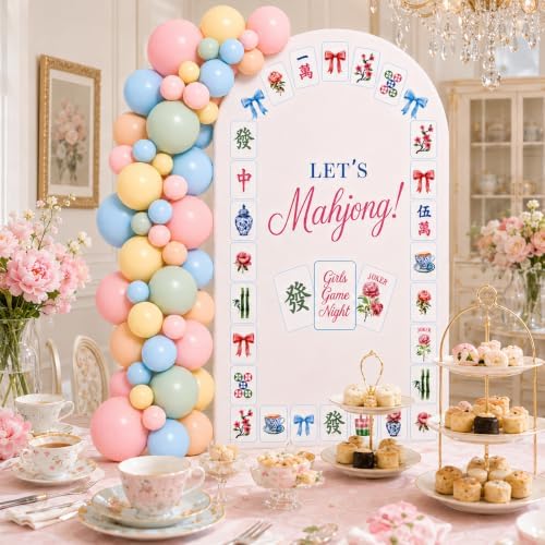 Cinrobiye 71 Pcs Mahjong Backdrop, Spandex Arch Cover & Balloon Garland Kit - Image 5