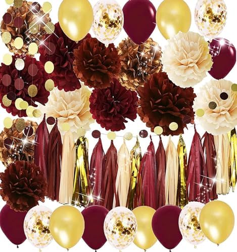 Graduation Decorations Maroon Gold 2026/Burgundy Maroon Graduation Party Decorations/Fall Bridal Shower Decorations/Burgundy Gold Balloons/Birthday Party Decor for Women Fall by Qian%27s+Party