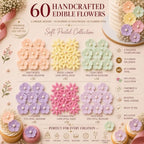 CONFECT Handmade Edible Gum Paste Flower Decorations – Rainbow Blossom – 60 Piece Assorted Sugar Flower Set with Pearl Centers, Hand Cut Cake Flowers for Cakes, Cupcakes, Cookies & Desserts - Image 2