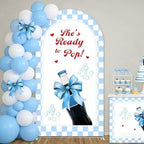 NIVIUS PHOTO She's Ready to Pop Baby Shower Arch Backdrop Cover, Party Decorations, Chiara Arch Cover for Gender Reveal, Birthday Party Photo Booth (7.2FT,G-05635) - Image 4