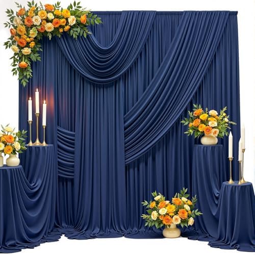40FT x 15FT Wrinkle-Free Navy Blue Backdrop Curtains for Wedding, 8 Panels Navy Blue Fabric Photo Background Drapes for Wedding Reception, Birthday, Bridal & Baby Shower Decorations Photography by Besutolife