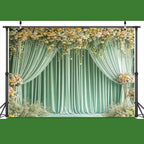10X8FT Sage Green Backdrop Curtain for Wedding Pink Flower Floral Bridal Party Background Baby Shower Birthday Party Decorations Anniversary Ceremony Banner Photography Photo Booth Props - Image 5