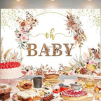 15x10FT Baby Shower Backdrop Oh Baby Sign Boho Pampas Grass Floral Wreath Background for Boys Girls Kids Gender Reveal Party Decorations Family Photo Booth Props - Image 2
