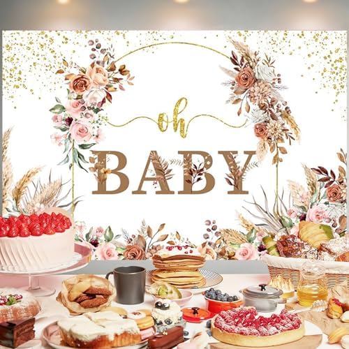 15x10FT Baby Shower Backdrop Oh Baby Sign Boho Pampas Grass Floral Wreath Background for Boys Girls Kids Gender Reveal Party Decorations Family Photo Booth Props - Image 2