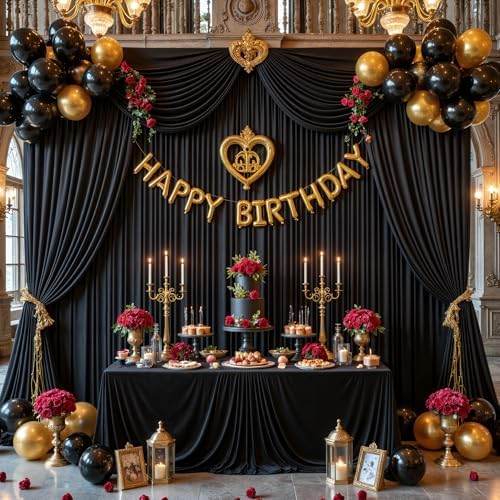 30x12ft Black Backdrop Curtains for Parties Wrinkle Free Fabric Backdrop Curtain Wedding Photo Drapes Backdrop for Birthday Party Baby Shower Bridal Shower Photography Stage Back Drop 6 Panels 5x12FT - Image 3