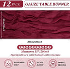 YMHPRIDE 12 Pack Cheesecloth Table Runner 35x120in Burgundy Table Runner - Image 2