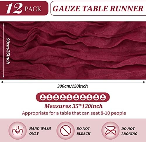 YMHPRIDE 12 Pack Cheesecloth Table Runner 35x120in Burgundy Table Runner - Image 2