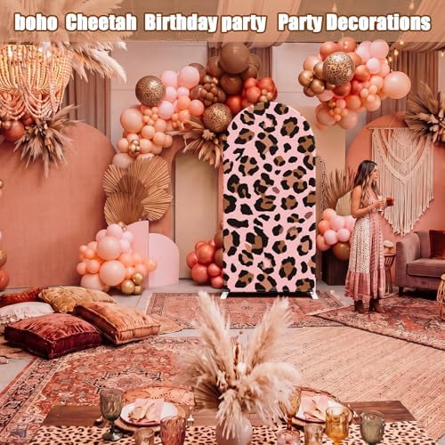 Boho Cheetah Print Balloon Arch Kit with Palm Leaf Fan Pampas Grass, 6ft Leopard Print Backdrop Cover 154 Pcs Balloon Garland, Pink Cheetah Birthday Decorations for Wedding Baby Shower Girls Women - Image 6