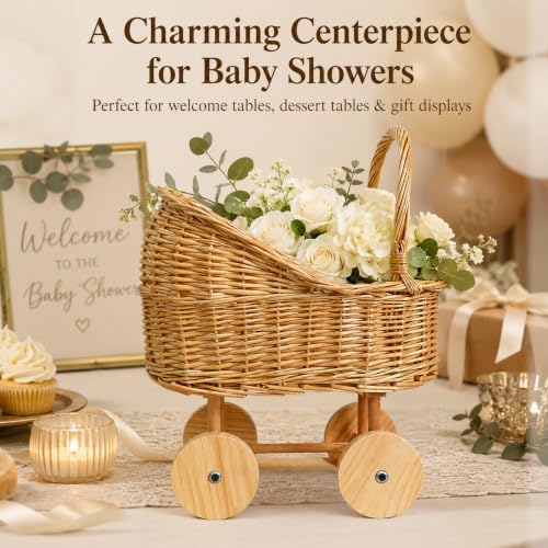 Wicker Baby Carriage Centerpiece, Willow Decor for Baby Shower - Image 4