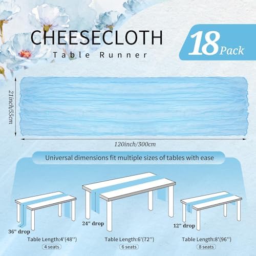 18 Pack Cheesecloth Table Runner 10FT Baby Blue Table Runner Light Blue Boho Gauze Cheese Cloth Table Runners Long Rustic Sheer Table Decorations for Wedding Party Baby Bridal Shower Birthday Holiday - Image 2