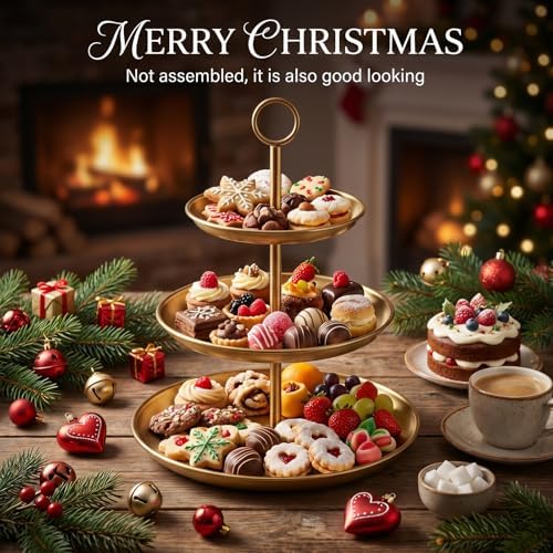 2 Pack Gold Cupcake Stand 3 Tier Stainless Steel Tiered Dessert Stand Display Tower for Wedding Birthday Party Baby Shower Festive Decor - Image 5