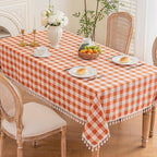Orange Gingham Tablecloth Rectangle, Cotton Linen Checkered, 55x90 Inch - Image 3
