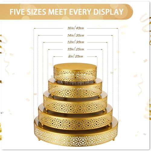 Wenqik 5 Pcs Metal Gold Cake Stand,16/14/12/10/8 in Round Cake Holder - Image 2