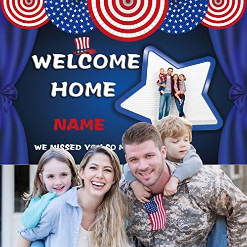 Custom Welcome Home Decorations Kit Military Welcome Home Banner Red White and Blue Balloons Patriotic Paper Fans Star Streamers Tablecloth for Patriotic Memorial Day Deployment Returning Party Decor(5x7.5ft) - Image 7