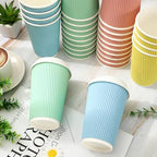 Whaline 100 Pcs Pastel Color Disposable Coffee Cups with Lids 16 Oz Yellow Pink Blue Green Paper Cup Corrugated Ripple Wall Insulated Hot Cups for Spring Summer Silly Goose Home Office Party Supplies - Image 3