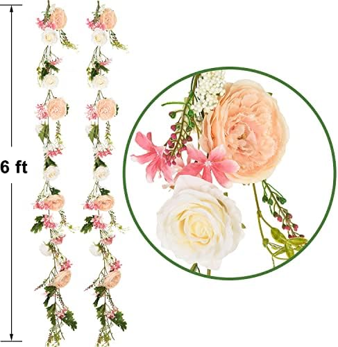 DearHouse 2Pack Artificial Peony Flower Garland - Silk Peony Garland with Pink and White Flowers for Wedding Party Table Decoration,6ft/Strand - Image 6